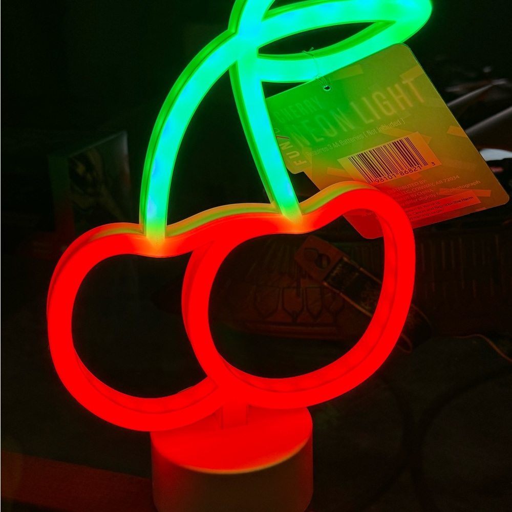 Neon Light * Cherry * Accent Light - Red & Green Plastic 10” Desktop